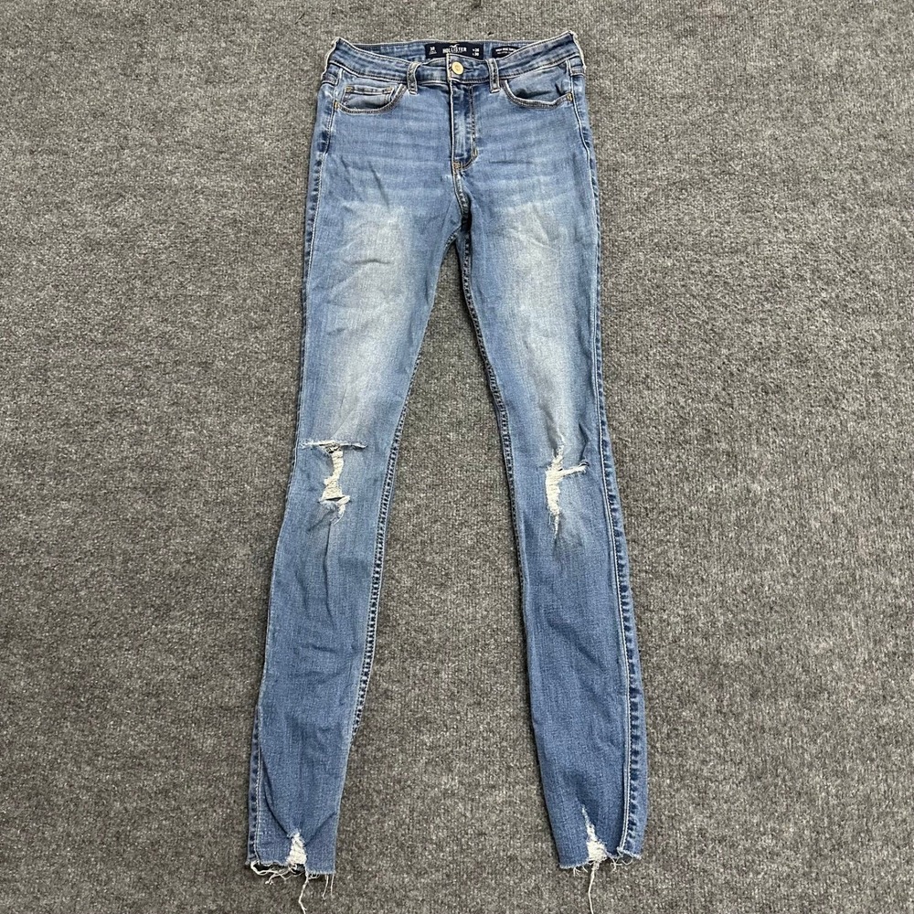 Hollister Jeans Womens Size 3R 26x30 Blue Super Skinny High Rise Distressed Hem